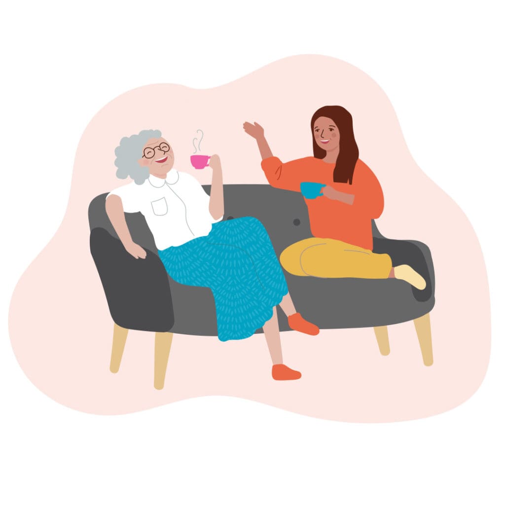 Muistiliitto strategia kuvitus naiset sohvalla ilove creative