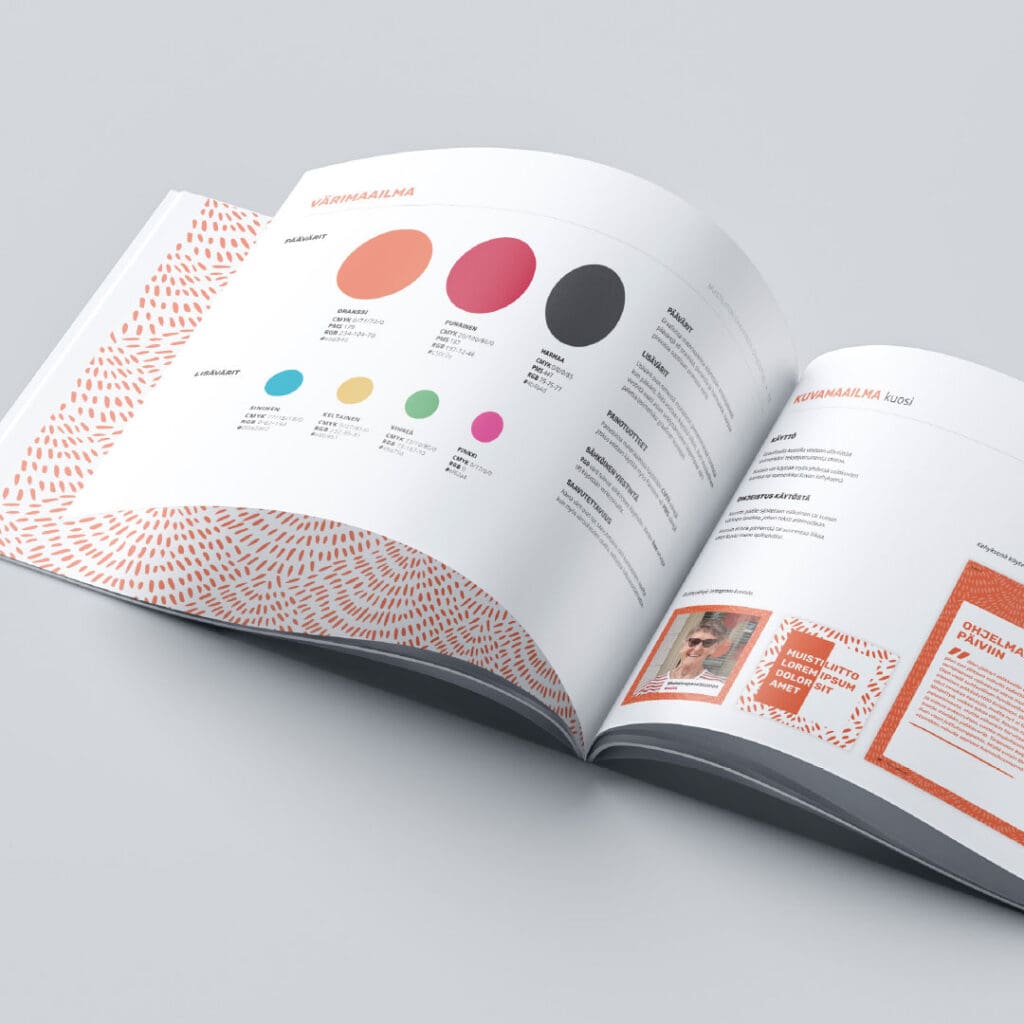 Muistiliitto Brand book graafinen ohjeisto värit värimaailma