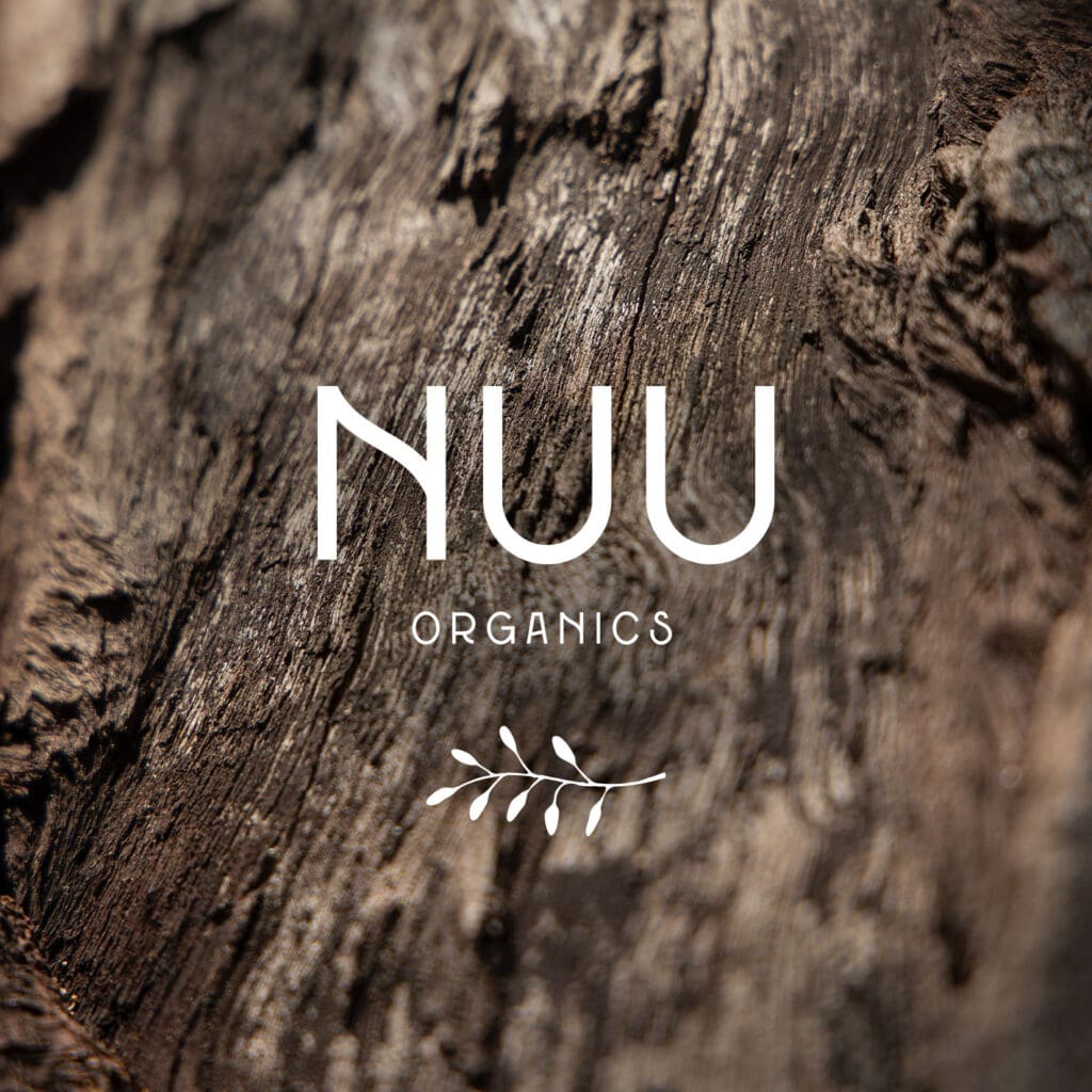 NUU Organics logo visuaalinen ilme etikettisuunnittelu